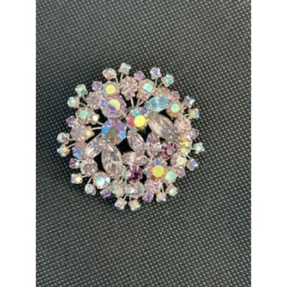 Vintage Signed Weiss Lavender & Dark Purple AB Rhinestone Brooch